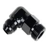 DERALE Fitting, Adapter, 90 Degree, 8 an Male to 7/8-14 in NPT Male O-Ring, Aluminum, Black Anodized, Each view 1