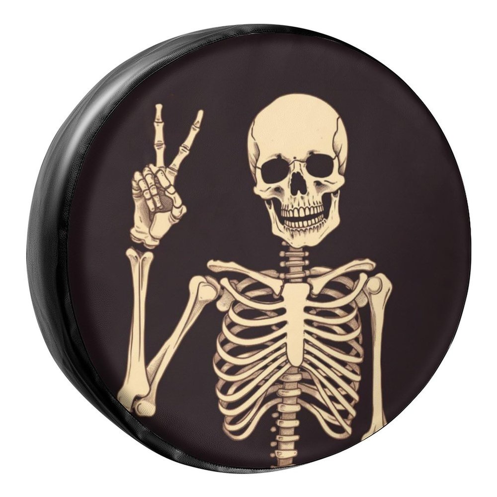 Foruidea Rock and Roll Skull Skeleton Bone Love Music Spare Tire Cover PU Leather Wheel Tire Cover Fit Trailer, RV, SUV and Many Vehicle 16inch