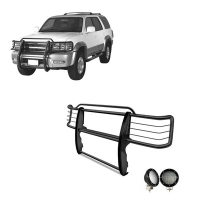 Black Horse Grille brush Bumper Guard Modular Black Come with Pair of 5.3" Dia.LED Lights with Black Trim Rings Compatible with 1999-2002 Toyota 4Runner-17TN23MA-PLFB