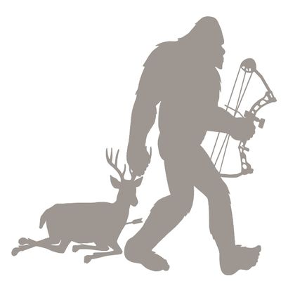Bigfoot/ Sasquatch Archery Deer Hunter Vinyl Decal (7x5.5, Grey)