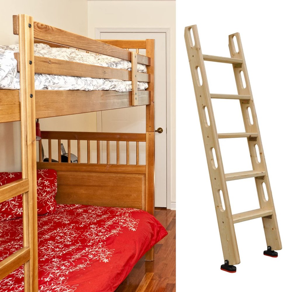 MOHTA Twin Bed Bunk Ladder with Handle, Wood Universal Camper Rv Bunk Bed Ladder with Non Slip Base, for Loft Dorm Room Caravan Cabinet, 100/125/150 Cm (Size : 5 Step 150cm/59)