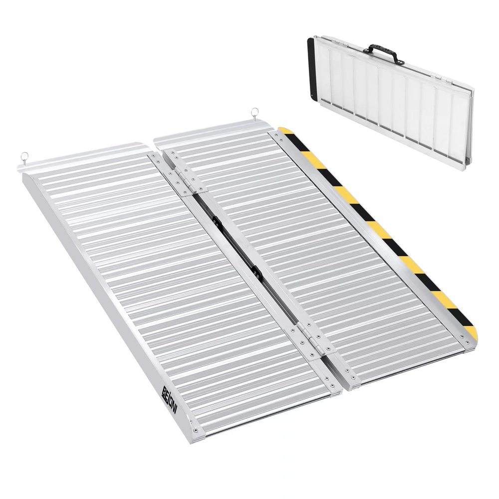 BEJONI 3FT Silvery Folding Portable Wheelchair Ramp, Non-Slip Aluminum Threshold Ramp for Home Steps and Doorways, Handicap Ramp for Home Use, Scooter Ramp for Car, 600 LBS Weight Capacity