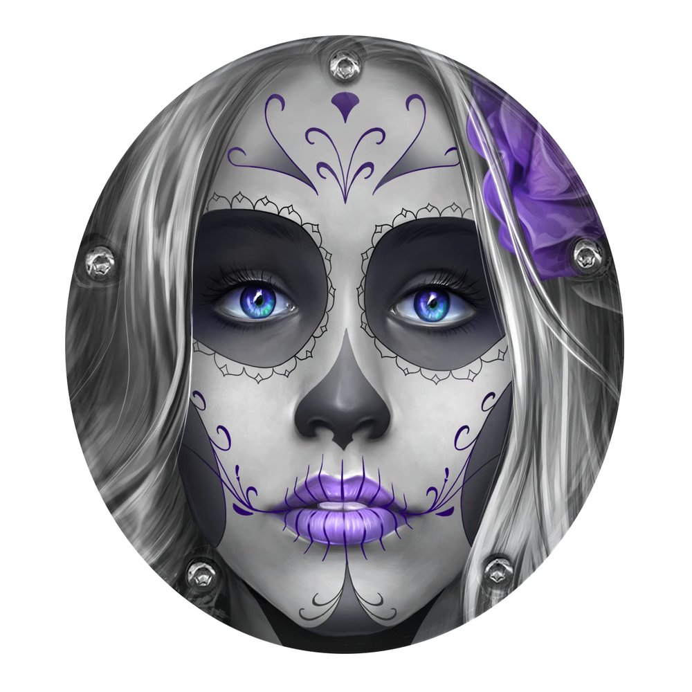 Custom Aluminum 5 Hole Twin Cam Derby Clutch Cover for Harley Davidson - Sugar Skull Purple (Glossy Finish, 1999-2018 Softail Models)