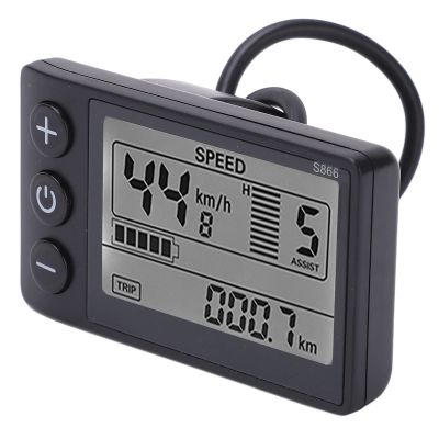 S866 LCD Display, Computer Electric Bikes S866 Display Meter 24V 36V 48V Control Panel with Connection Cable with Connector