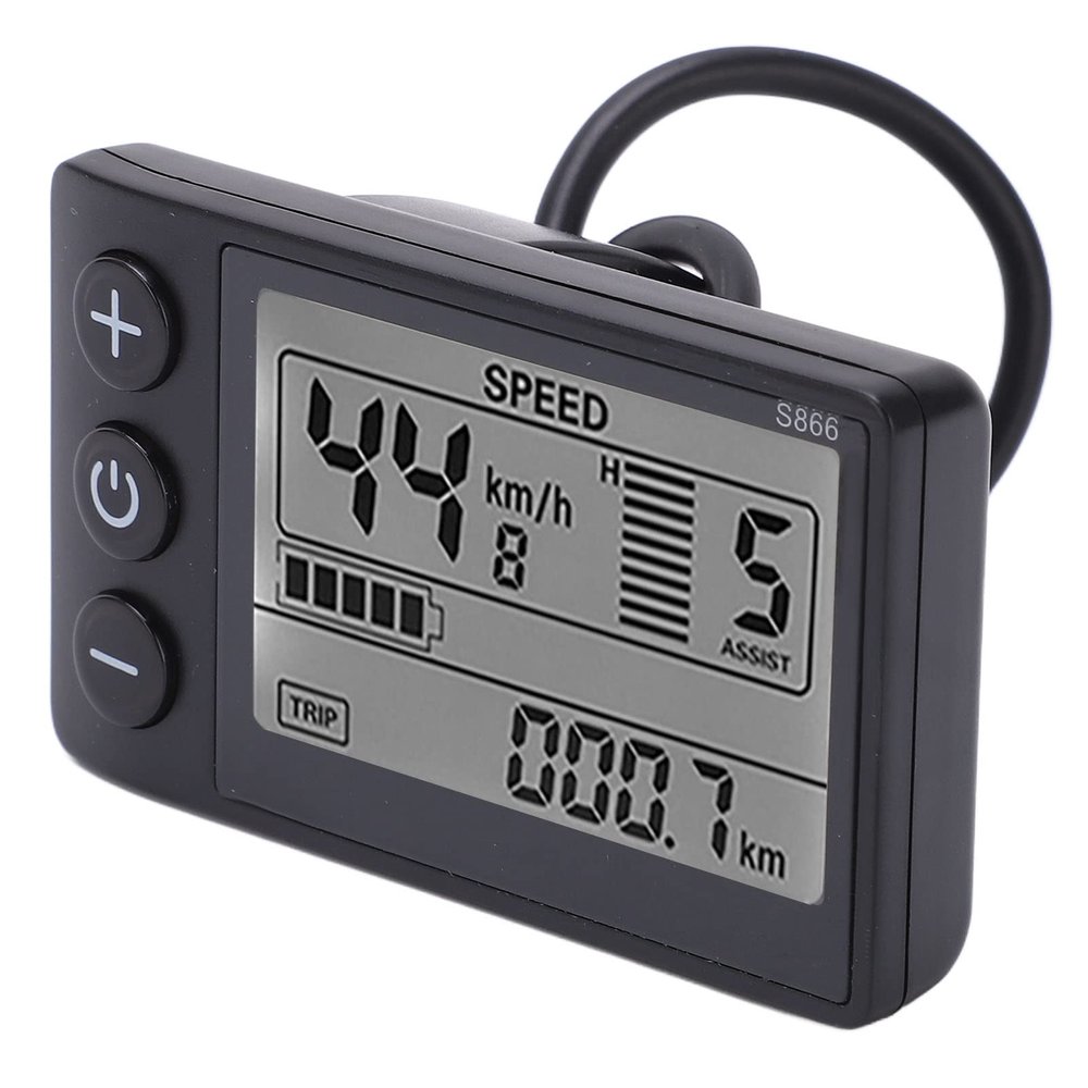 S866 LCD Display, Computer Electric Bikes S866 Display Meter 24V 36V 48V Control Panel with Connection Cable with Connector