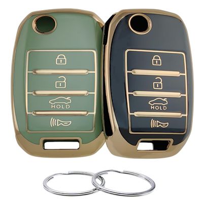 REPROTECTING TPU Key Fob Cover Compatible with 2006-2021 Hyundai Accent Elantra Genesis Sonata Kia Forte Forte5 Optima Rio Rondo Sorento Sedona Soul Spectra Sportage (not for smart Keys)(Black/Green)