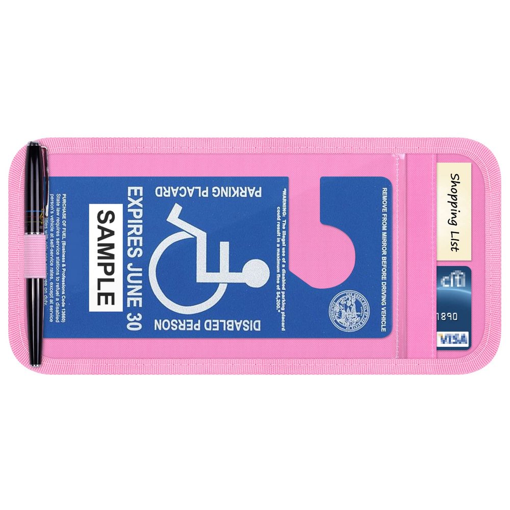 Handicap Placard Holder for Auto, Car Sun Visor Disabled Parking Tag, Pink