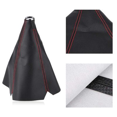 AMONIDA Shifter Boot Universal,Carbon Fiber PU Leather Gear Knob Cover Red Stitch Gear Gaiter Boot Cover Black Bright Red Stitch