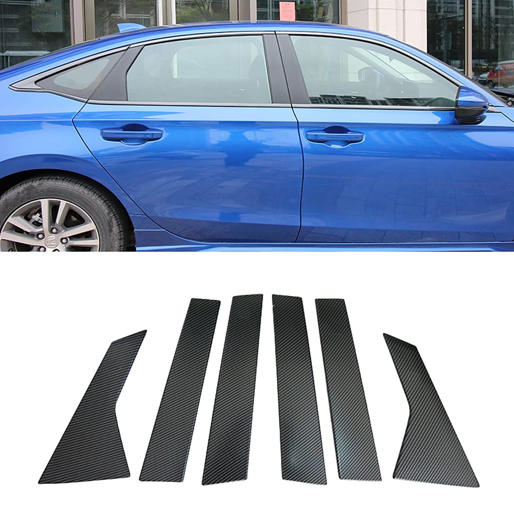 KELEIMAI Car Accessories Fit for Honda Civic 11th Gen Saden 2022 2023 2024 2025 2026 Pillar Post Side Door Window Cover Trim (Carbon Fiber Style) ABS 6 PCS