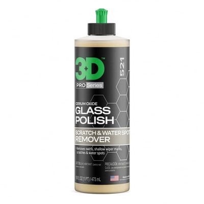 3D Glass Polish Cerium-Oxide Based Window Polish, Light & Fine Glass Scratch Remover for Car Windows Restores Clarity & Removes Wiper Marks, Swirls, Water Spots - 16oz