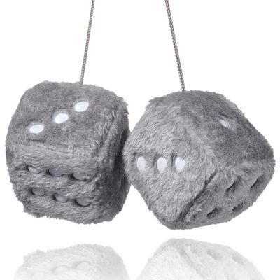 JSCARLIFE Fuzzy Plush Dice 2.95, Retro Square Plush Hanging Mirror Fuzzy Dices for Car Interior Ornament Decoration (Gray)