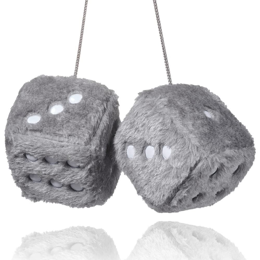JSCARLIFE Fuzzy Plush Dice 2.95, Retro Square Plush Hanging Mirror Fuzzy Dices for Car Interior Ornament Decoration (Gray)