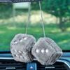 JSCARLIFE Fuzzy Plush Dice 2.95, Retro Square Plush Hanging Mirror Fuzzy Dices for Car Interior Ornament Decoration (Gray) view 4