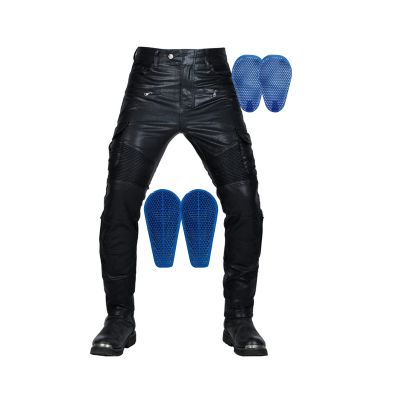 Motorcycle Pants Mens with Armor PU Leather Racing Pants Removable CE Armor Straight Fit Cycling Gear (Color : Black A, Size : 4X-Large)
