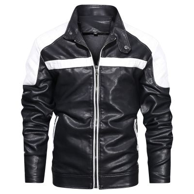 Maiyifu-GJ Motorcycle Jacket for Men Faux Leather Zip Up Windproof Moto Coat Stand Collar Vintage Bomber Windbreaker (White,X-Large)