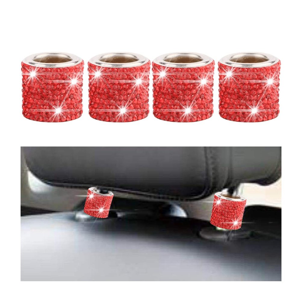 BELOMI 4 Pack Car Headrest Collars, Bling Car Head Rest Collars Rings Decor, Rhinestone Car Head Rest Collars, Diamond Interior Car Seat Accessory (Style 2-Red)