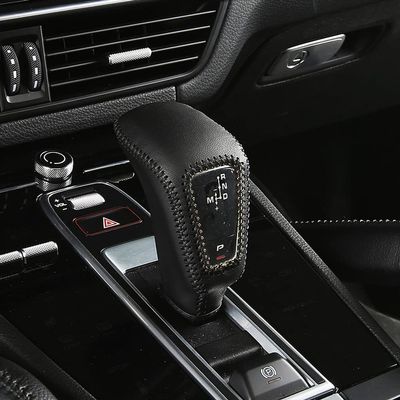 XITER Leather Automatic Gear Shift Knob Cover Car Shift Boot Lever Protector for Porsche Cayenne 2019 2020 2021 2022 2023 Interior Accessories(Black)