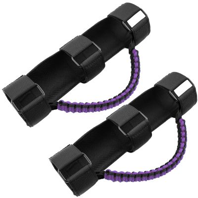 Roll Bar Grab Handles for UTV&ATV Roll Cage Bar Handles Paracord for 1.5"-2" Bars,Compatible with Polaris RZR,Kawasaki Mule,Honda Pioneer,Can Am,etc, 2 Pack (Black&Purple)