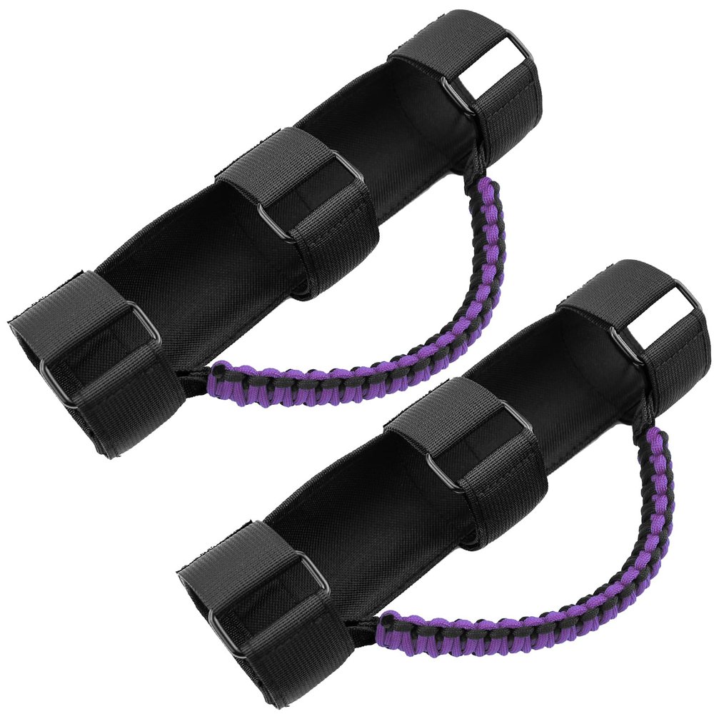 Roll Bar Grab Handles for UTV&ATV Roll Cage Bar Handles Paracord for 1.5"-2" Bars,Compatible with Polaris RZR,Kawasaki Mule,Honda Pioneer,Can Am,etc, 2 Pack (Black&Purple)