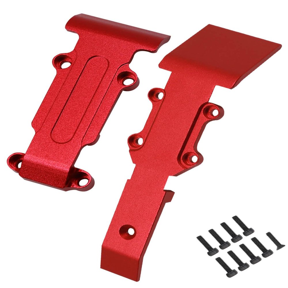 hopsupRC Front Rear Skid Plate Upgrades for 1/16 E-REVO/Mini Slash,2PCS Aluminum Front Rear Skid Plate Hops Up Upgrades Parts for 1/16 E-REVO 71076-3;Mini Slash 70054-1,Red