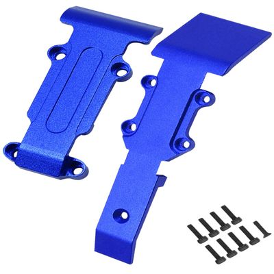 hopsupRC Front Rear Skid Plate Upgrades for 1/16 E-REVO/Mini Slash,2PCS Aluminum Front Rear Skid Plate Hops Up Upgrades Parts for 1/16 E-REVO 71076-3;Mini Slash 70054-1,Navy Blue