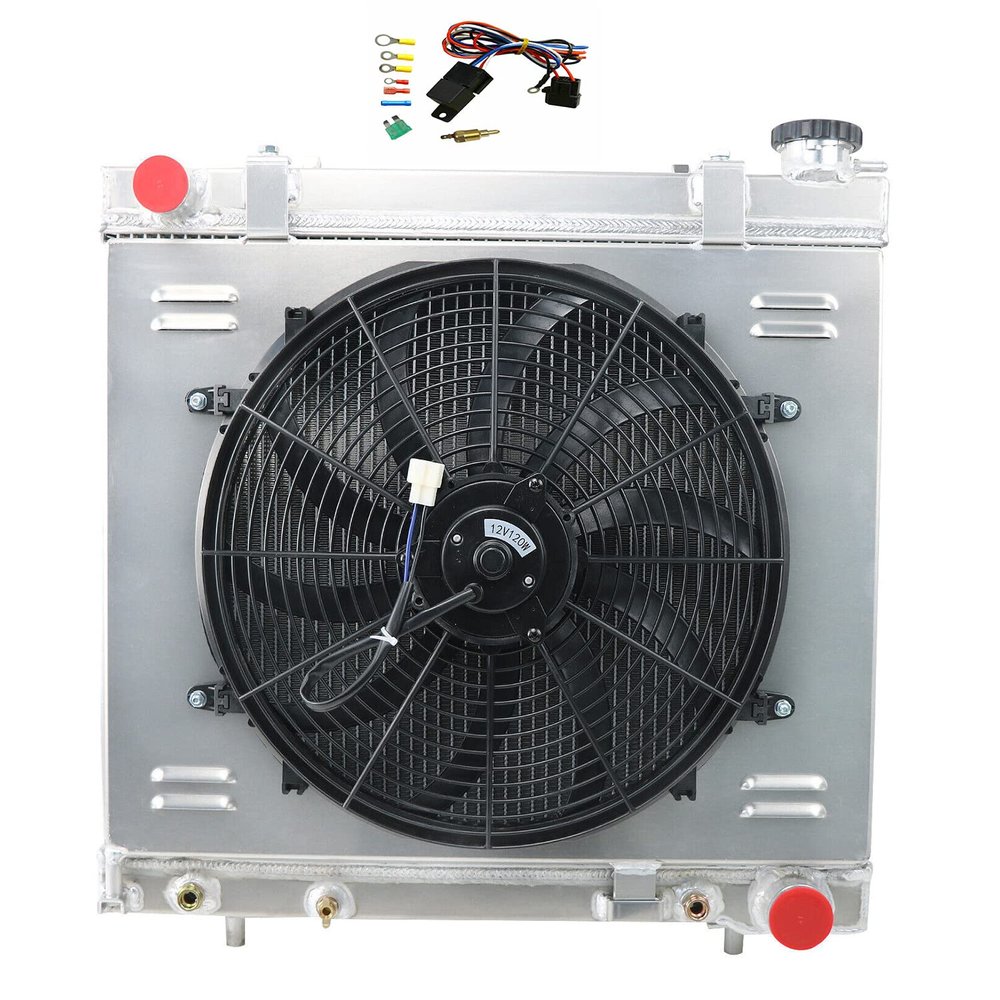 HKAUTOPART Radiator for 2005-2010 Dodge Dakota Pickup Truck 3.7L V6 4.7L V8 & 2006-2009 Mitsubishi Raider & 2011 Ram Dakota, 4 Row Full Aluminium Radiator + 16 Inch Fan + Shroud + Thermostat Relay Kit