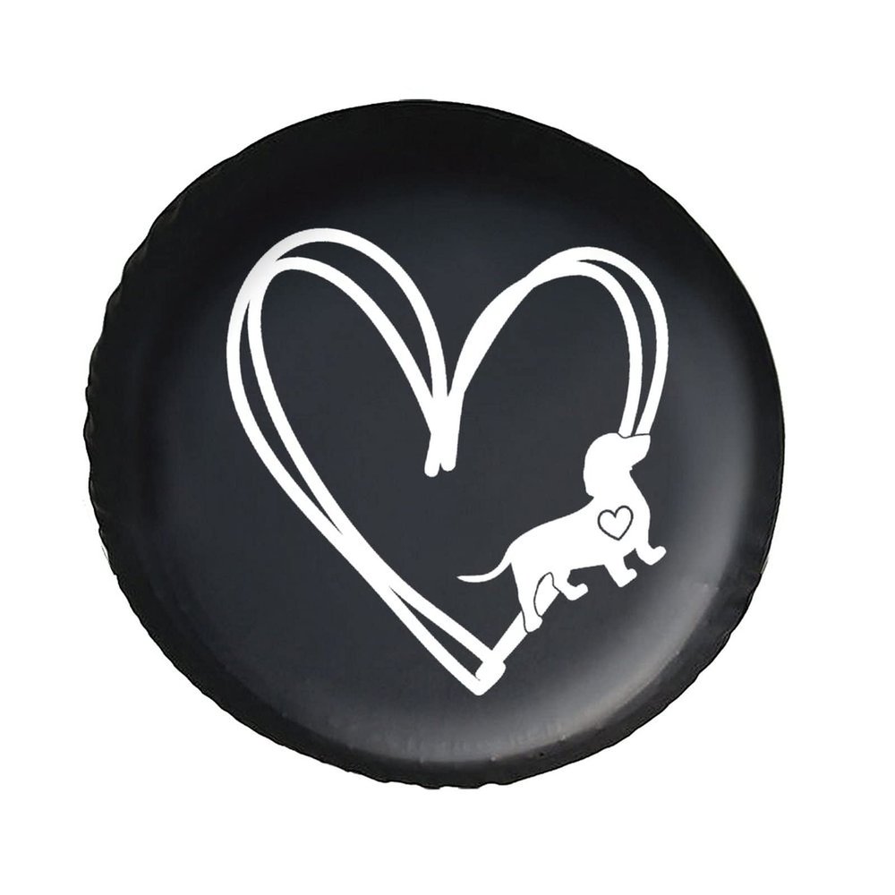 LOJAOGON Dachshund Heart Dog 1 Spare Tire Cover PVC Leather Wheel Protectors Dust-Proof Wheel Tire Cover Fit Trailer, Rv, SUV and Many Vehicle 17 Inch