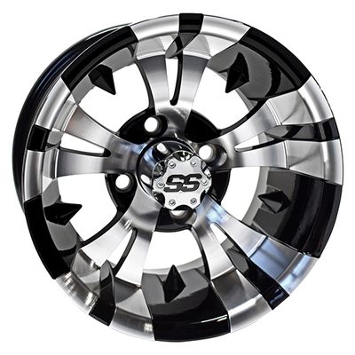 Red Hawk TIR-RX178 Wheel - RHOX RX178, Machined Gloss Black, 12x7 ET-25 Golf Carts