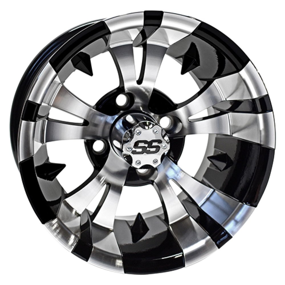 Red Hawk TIR-RX178 Wheel - RHOX RX178, Machined Gloss Black, 12x7 ET-25 Golf Carts