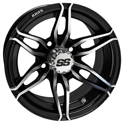 Red Hawk TIR-RX377 Wheel RHOX RX377, Machined Black, 12x7 ET-25 Golf Carts