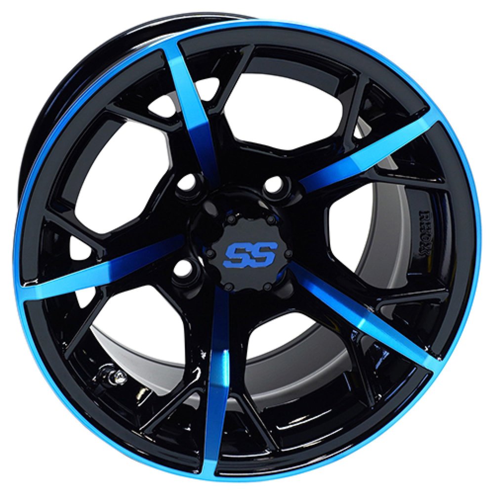 Red Hawk TIR-RX399-BBL Wheel Gloss Black with Blue, 12x7 ET-25 Golf Carts