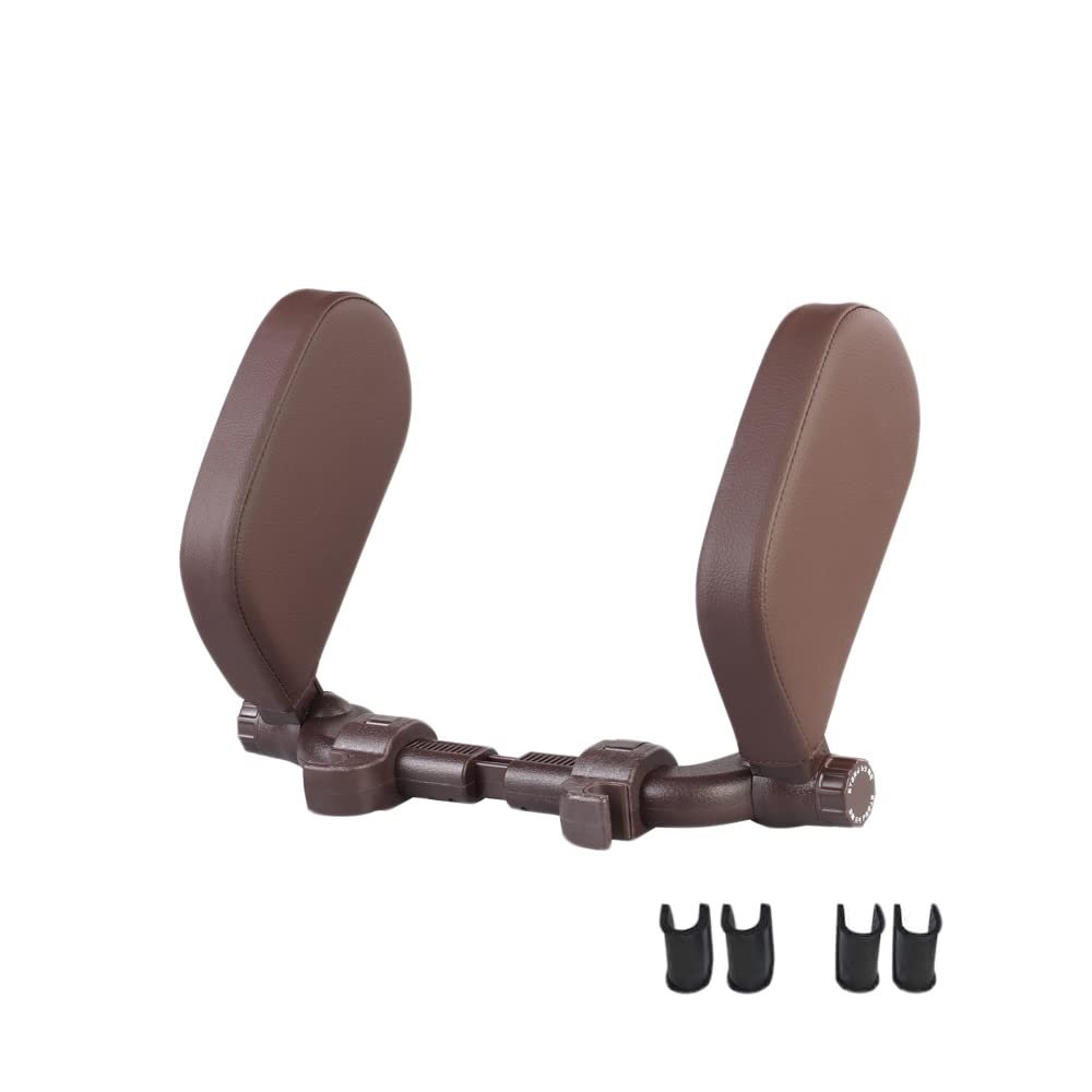 Rioler Car Side Headrest Pillow PU Leather Car Neck Seat Head Support Rest Cushion Universal Headrest Neck Pillow Rest Cushion 360Adjustable (Brown)