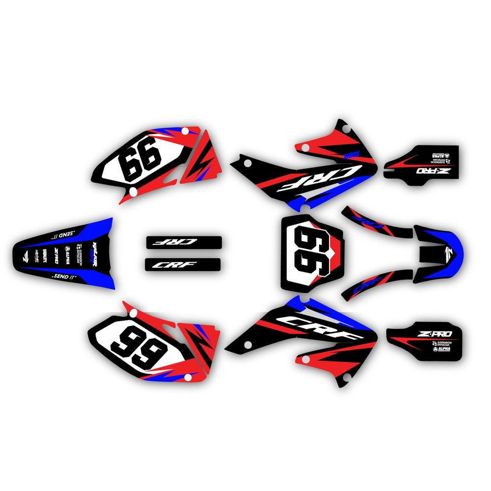 Kalair GFX Graphics Kit for Honda CRF450R (2002-2004) Division Series Red-Blue 21 Mil - Pro Edition - Dirt Pit Bike Motorcycle Sticker, Dirtbike Racing Decal Motocross Accessories no-Plastics