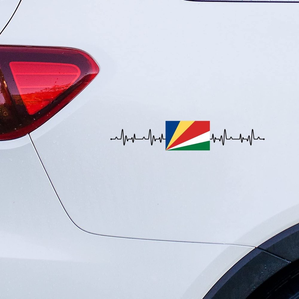 Guangpat Seychelles Stickers for Car Heartbeat Seychelles Flag Car Decal Window Decal Patriotic Decor National Flag Custom Vinyl Decal Die Cut Decals Funny Laptop Stickers Bumper Stickers