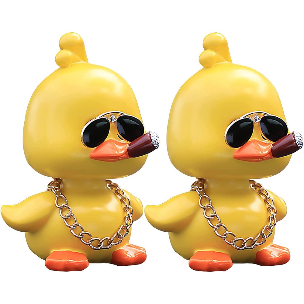 wonuu Cute Yellow Duck Car Ornaments Cool Duck Car Dashboard Decorations Shaking Head Doll