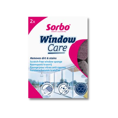 Sorbo Window Care Cleaning Sponges, Pack of 2, Removes Dirt & Stains Without Scratching or Marking for Streak Free, Shiny Finish, Reusable, Ultra-Absorbent & Plastic-Free Packaging