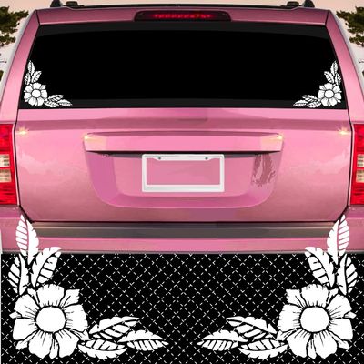Noizy Graphics Hibiscus Flower Car Sticker CP-10 Hawaiian Decal (70+ Designs!) Corner Pair Truck Cute Plumeria Rose Color: Matte White