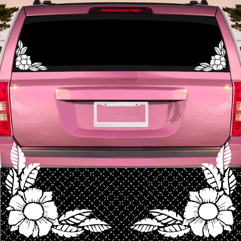 Noizy Graphics Hibiscus Flower Car Sticker CP-10 Hawaiian Decal (70+ Designs!) Corner Pair Truck Cute Plumeria Rose Color: Matte White