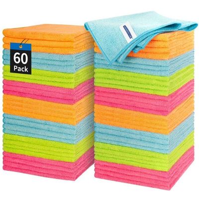 HOMERHYME Microfiber Cleaning Cloth - 60 Pack Shop Towels, 12" x 12" Cleaning Rags Lint Free, Reusable Microfiber Towels for Cars Kitchen Automotive House Office
