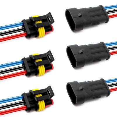 I Little Bamboo 3Pin Way 16 AWG Waterproof Electrical Connectors, Male and Female Way 16 AWG Wire Harness Plug Socket Kit Suitable for Car, Truck, Boat, Motorcycle, Trike, Caravan, Marine-3 PACK