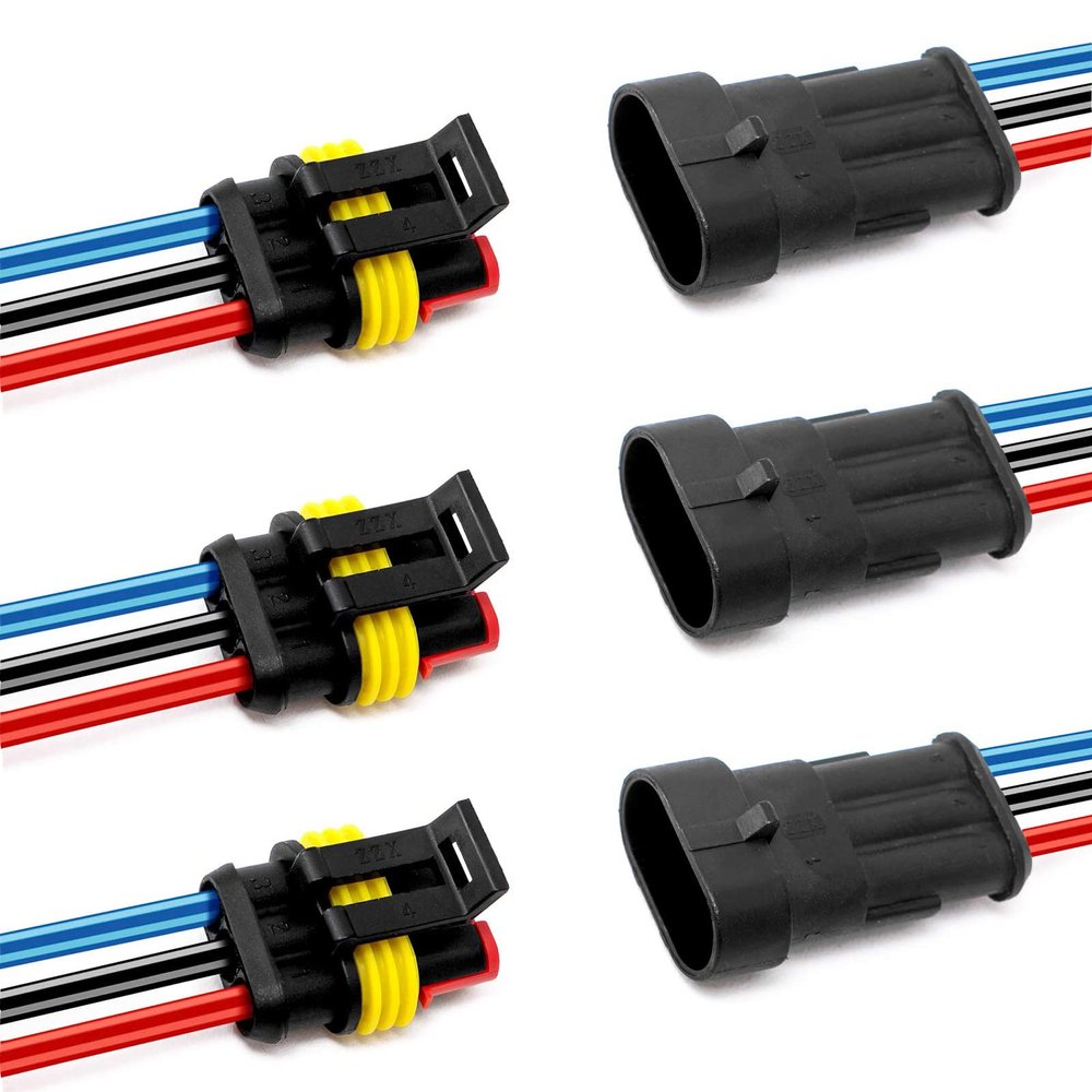 I Little Bamboo 3Pin Way 16 AWG Waterproof Electrical Connectors, Male and Female Way 16 AWG Wire Harness Plug Socket Kit Suitable for Car, Truck, Boat, Motorcycle, Trike, Caravan, Marine-3 PACK
