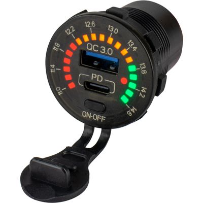 Sea-Dog Round Rainbow Voltmeter w/USB & USB-C Power Socket