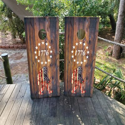 Cornhole Board Wraps | Bigfoot 1776 USA American Flag Cornhole Wraps | Cornhole Decal 48.5x24.5in | Waterproof 3M Vinyl with Air Release | Laminated & Easy-to-Apply Wraps | Ideal for Cornhole Lovers