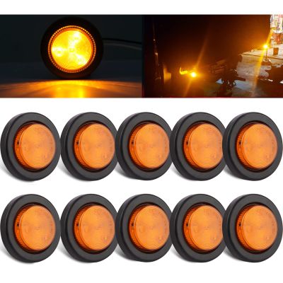 10Pcs 2 Inch Round LED Trailer Side Marker Clearance Lights Amber, Sealed 2" Round LED Trailer Marker Lights 4 LEDs w/Rubber Grommet Flush Mount 2 Prong Wire Pigtails Truck RV Markers Waterproof