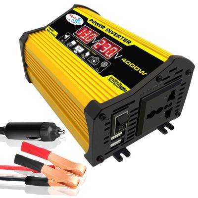 ROGHA Power Inverter Car Plug Adapter Outlet 300W DC 12V to 110V 220V AC Inverter Converter with LED Display, 2A USB Ports,Yellow-220V