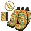 Horeset Yellow Palm Leaf Print 8 Pack Car Seat Covers Set with Car Steering Wheel Cover,Comfort Armrest Pad,Belt Shoulder Pads Automotive Accessory Decor view 1