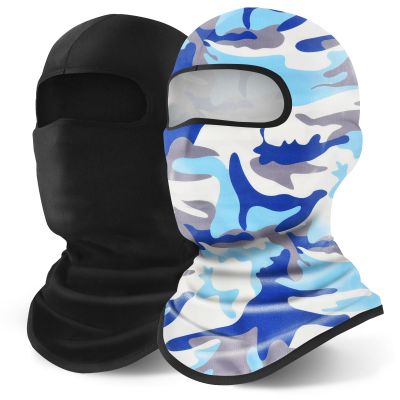 YESLIFE 2 Pieces Balaclava Ski Mask for Men and Women, Summer Face Mask for Motorcycle Helmets, Dirt Bike Accessories Neck Gaiter, Bandanas (Camo Blue+Black)