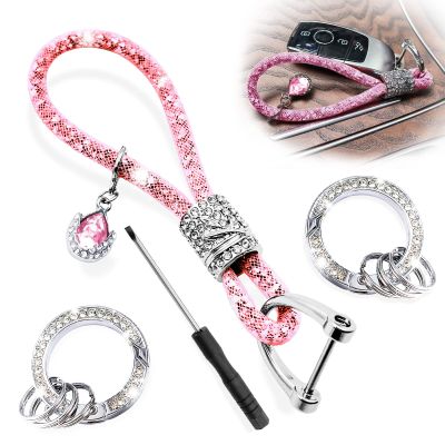 Crystal Car Keychain for Women, Fashion Keychain Accessories With Bling Rhinestones, Key Decorations for Women Auto, Universal for Car Key (Pink)
