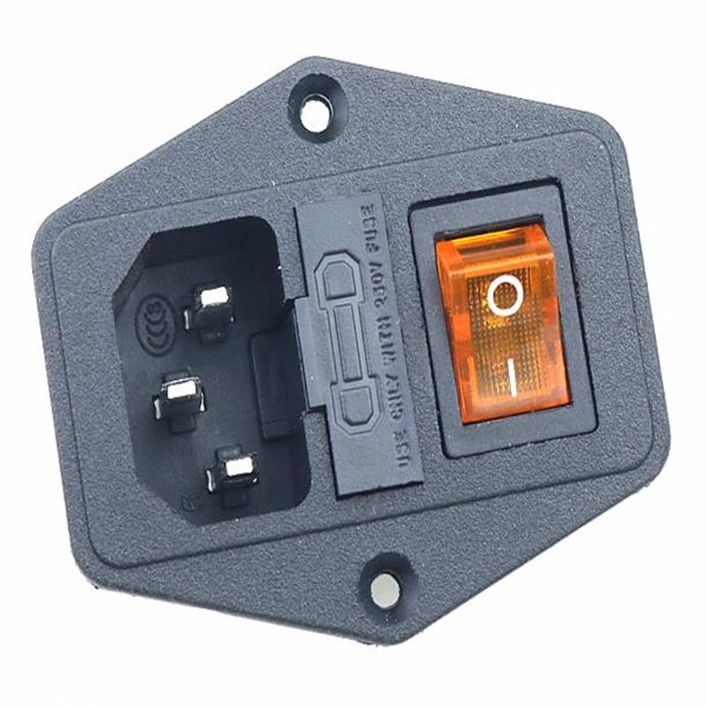 KAVJU 10A Fuse!Red Yellow Green Blue Black Rocker Switch Fused C14 IEC320 Inlet Power Socket Fuse Switch Connector (Color : Yellow, Size : 3PIN_1PCS)