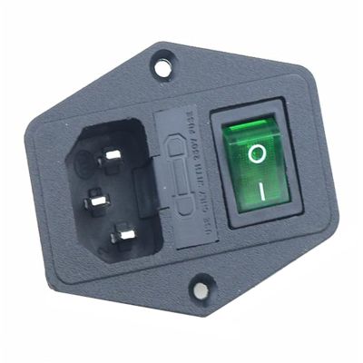 KAVJU 10A Fuse!Red Yellow Green Blue Black Rocker Switch Fused C14 IEC320 Inlet Power Socket Fuse Switch Connector (Color : Green, Size : 4PIN_1PCS)